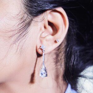 Sparkling Silver Island Diamond Earrings in 925 Sterling Silver